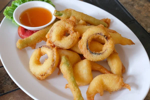 Camarão Frito Vegetal Prato Para Servido Restaurante — Fotografia de Stock