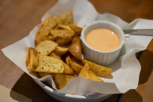 Fries Potato Served Plate — Stock Fotó