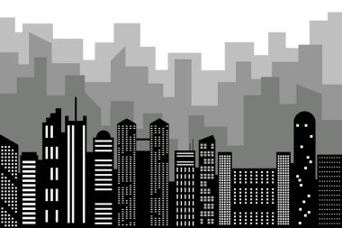 Beyaz arkaplanda siyah şehir siluet vektörü.