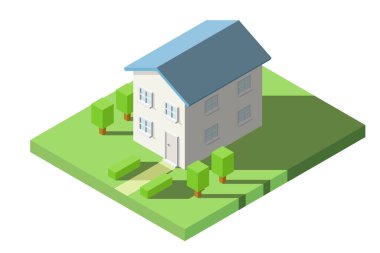 Isometric vektörü çimlerin üzerinde Isometric Icon için bahçe, Infographic tasarımı.
