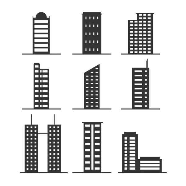 Set Modern Office Tall Building Icon Infographic Design — Stock Vector