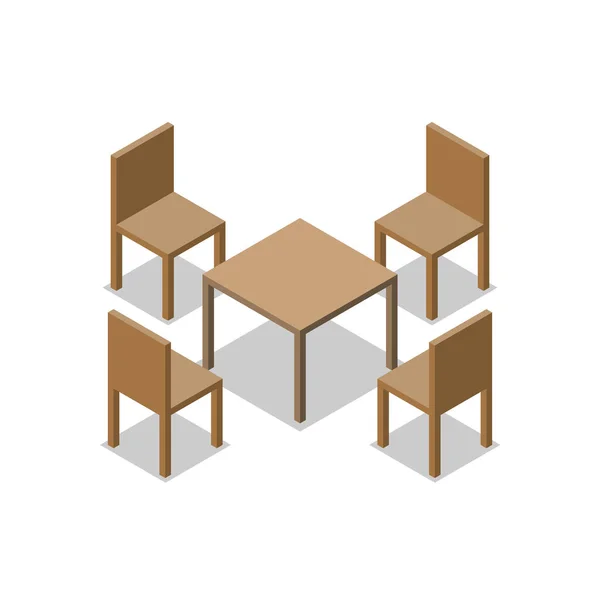 Zestaw Jadalni Lub Cafe Meble Drewniane Cztery Krzesła Stołem Isometryczny — Wektor stockowy