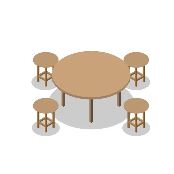 Комплект Столовой Деревянной Мебели Кафе Четыре Стула Столом Изометрический Вектор — стоковый вектор