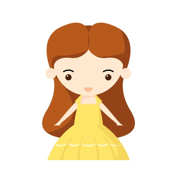 Ilustração Vetorial Uma Personagem Menina Vestido Amarelo — Vetor de Stock