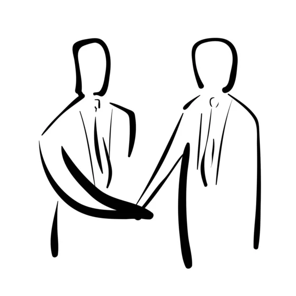 Vector Cartoon Handzeichnung Von Menschen Beim Händeschütteln Geschäftsmann — Stockvektor