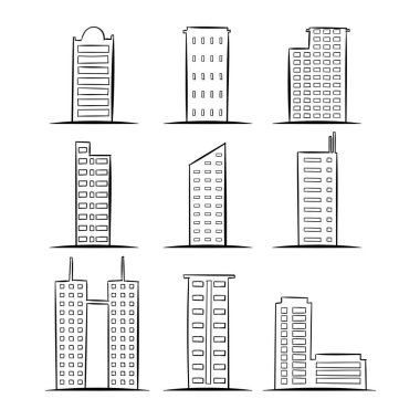 Set of Various type of Building. Drawing for Icon, Infographic design.