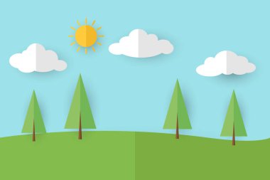 Trees in the park against blue sky during the day. Vector paper style