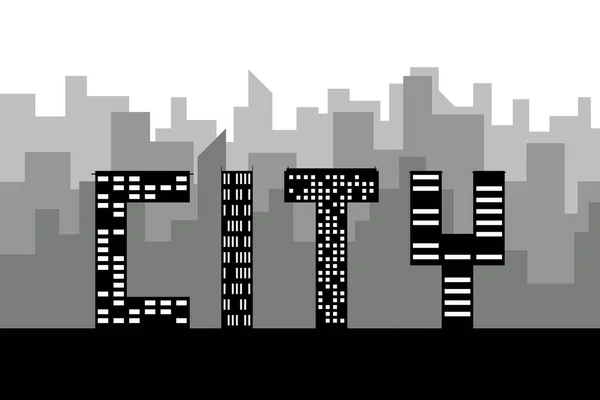 Black Random Building Skyline Word City Vector White Background — Stok Vektör