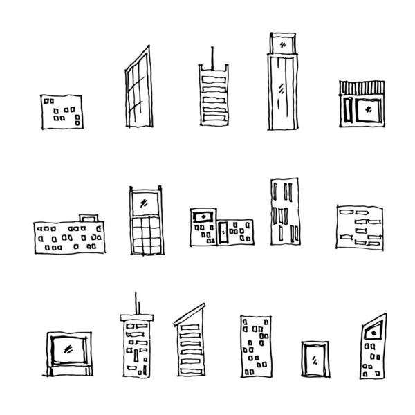 Set Various Type Building Drawing Icon Infographic Design — Stok Vektör