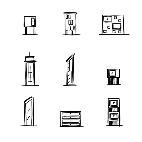 Conjunto Varios Tipos Edificio Dibujo Para Icono Diseño Infográfico — Vector de stock