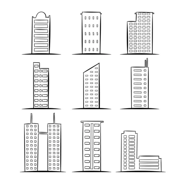 Set Various Type Building Drawing Icon Infographic Design — Stok Vektör