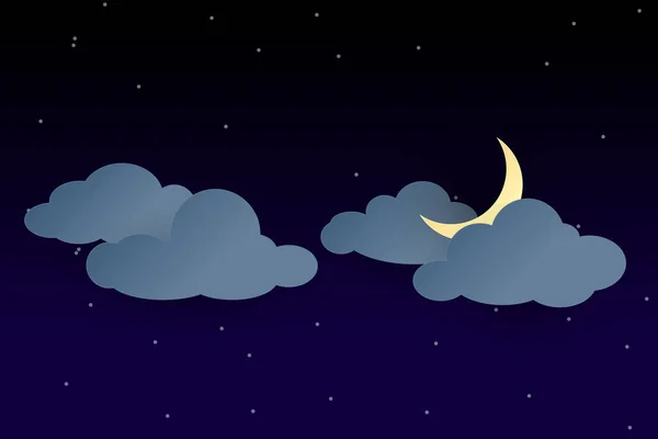 Moon Cloud Dark Blue Sky Background Paper Style Vector Website — Stock Vector