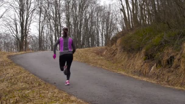Biegacz sportu w lesie — Wideo stockowe