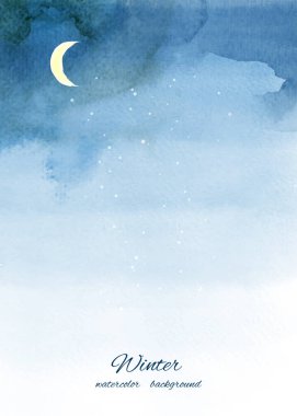 Noel kış suluboya arka planı ve gece kar yağışı
