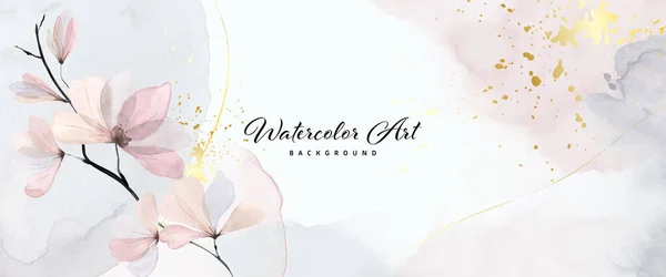 Abstrakte Kunst Aquarell Sanfte Blume Und Goldspritzer Für Die Natur — Stockvektor