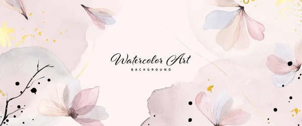 Abstract Art Watercolor Gentle Pink Flower Gold Splash Nature Banner — Stock Vector