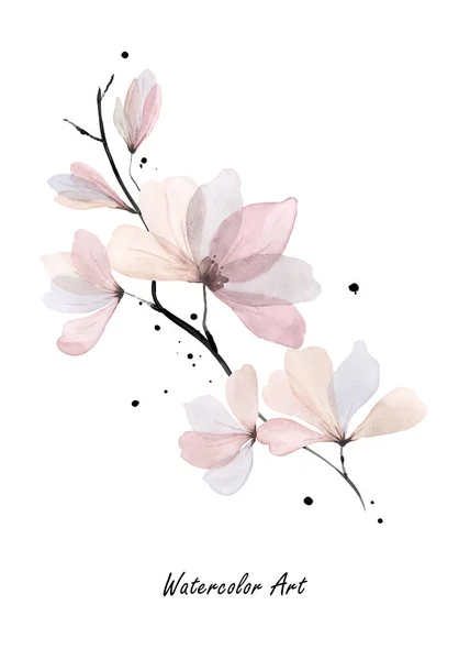 Aquarelle Carte Invitation Art Fleur Rose Douce Naturelle Les Branches — Image vectorielle