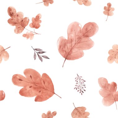 Beyaz arkaplanda suluboya desensiz sonbahar yaprakları.