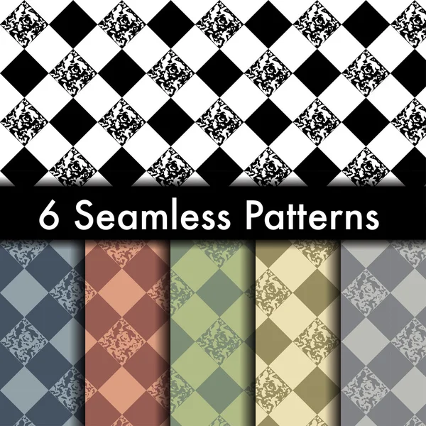 Set of 6 rhombus vector seamless patterns — Stockvector