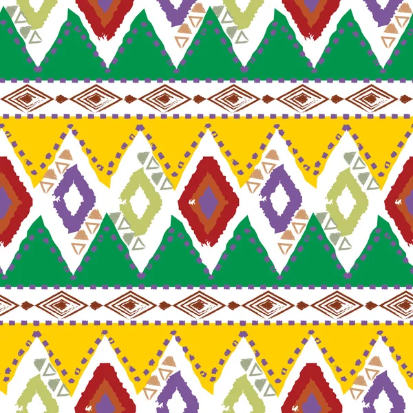 Dessiné à la main motif ethnique sans couture coloré tribal sur fond blanc — Image vectorielle