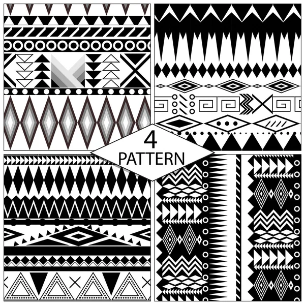 黒と白の幾何学的なシームレス パターンのセット — ストックベクタ
