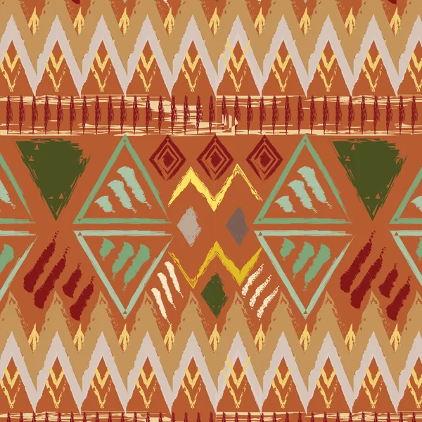 Mão desenhado tribal étnico colorido sem costura padrão no fundo laranja —  Vetores de Stock