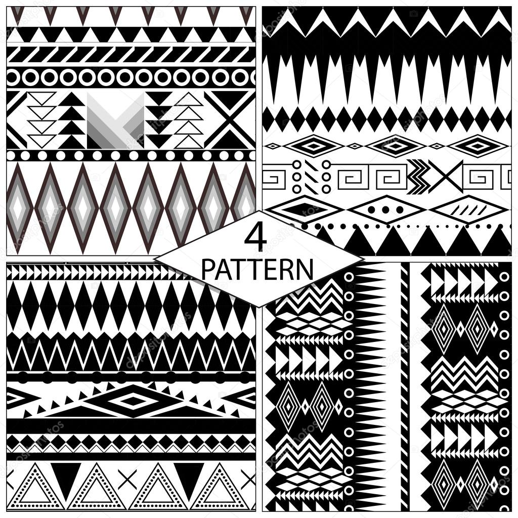 Set of black and white geometric seamless patterns