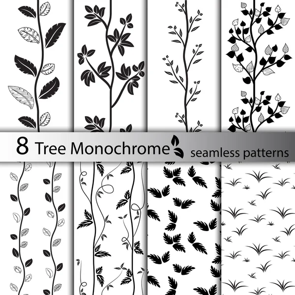 Conjunto de preto e branco árvore sem costura padrões — Vetor de Stock