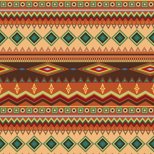 Tribal ethnic seamless stripe pattern on orange background