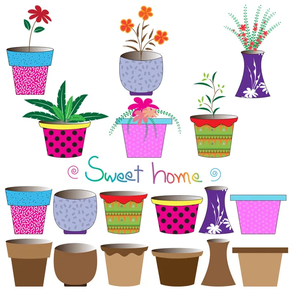 Set of colorful flowerpots — Stock Vector