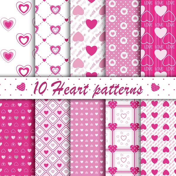 10 roze hart vorm naadloze patronen collectie — Stockvector