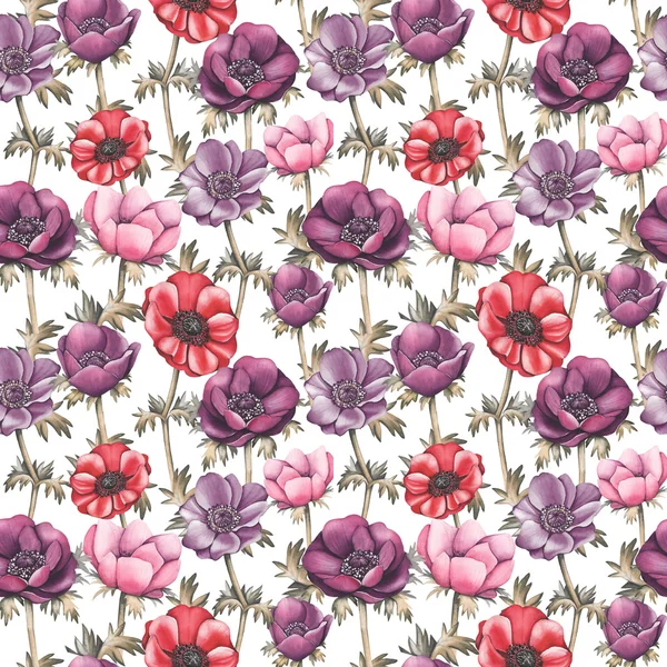 Watercolor seamless pattern with flowers: blue, purple, white. Abstract floral pattern. Bright and colorful background for textile, fabric, birthday card, wedding invitation, etc. — Stockfoto