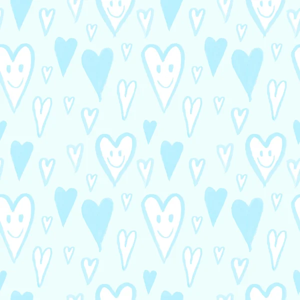 Handgezeichnetes Muster mit lächelnden Herzen. Cartoon-Hintergrund. Romantische Muster. Liebe Herzen Smiley Gesicht. Valentinstag. 14. Februar, Hochzeit — Stockfoto