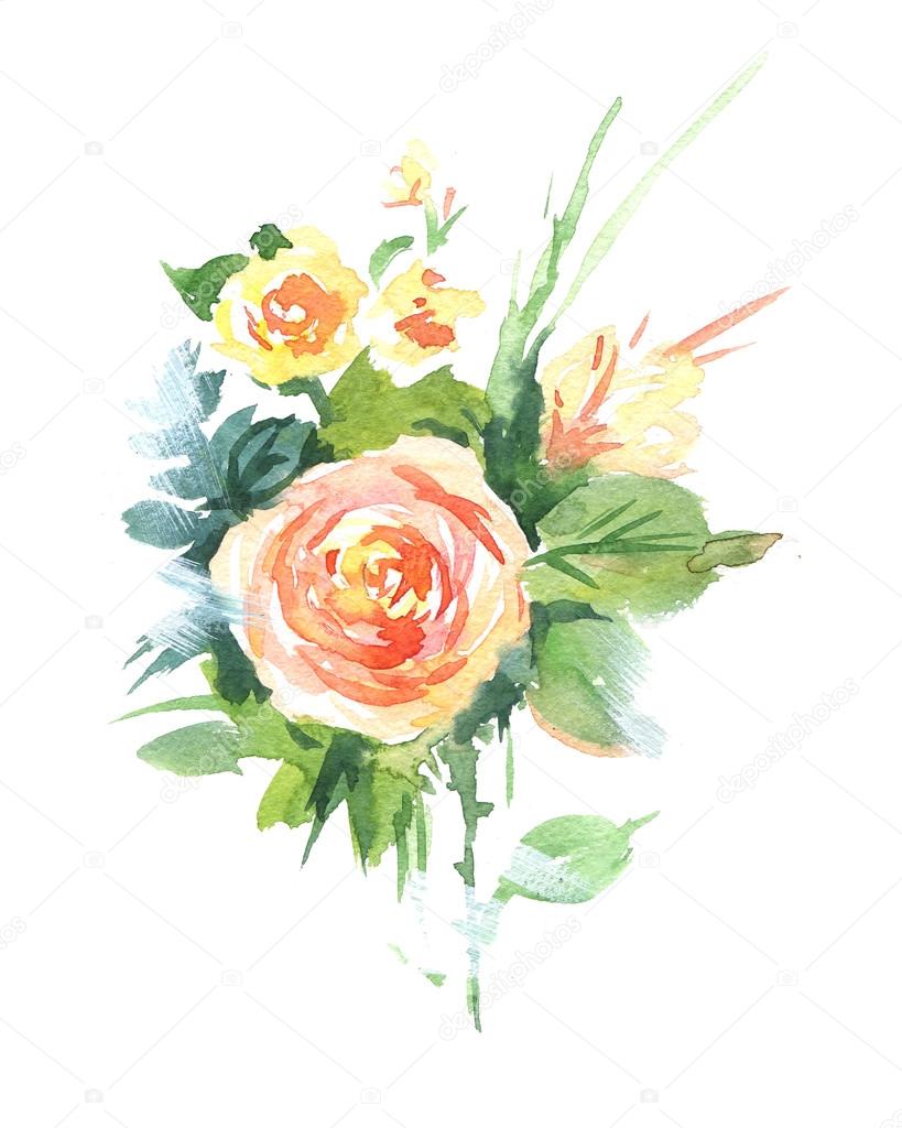 Aquarelle Fleur Illustration Fleur Rose Fruits Rouges Et