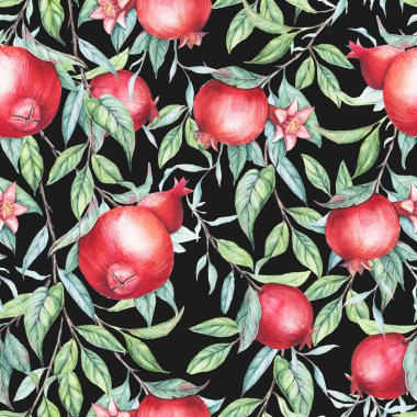 Elle çizilmiş sulu boya Dikişsiz desen nar Şubesi