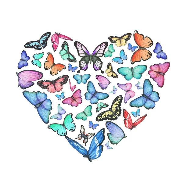 Сердце акварельных бабочек. Ручная романтическая иллюстрация. Изолирован на белом. Элегантный и милый . — стоковое фото