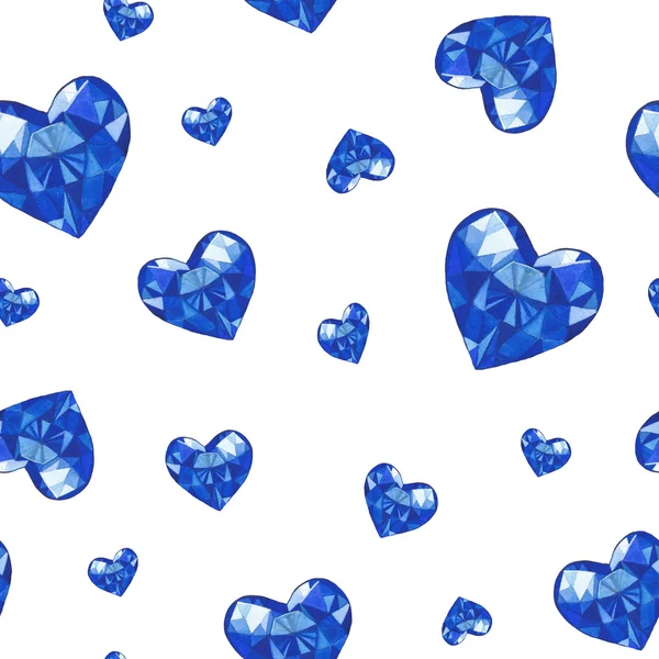 Бесшовный рисунок с кристаллическими сердцами — стоковое фото