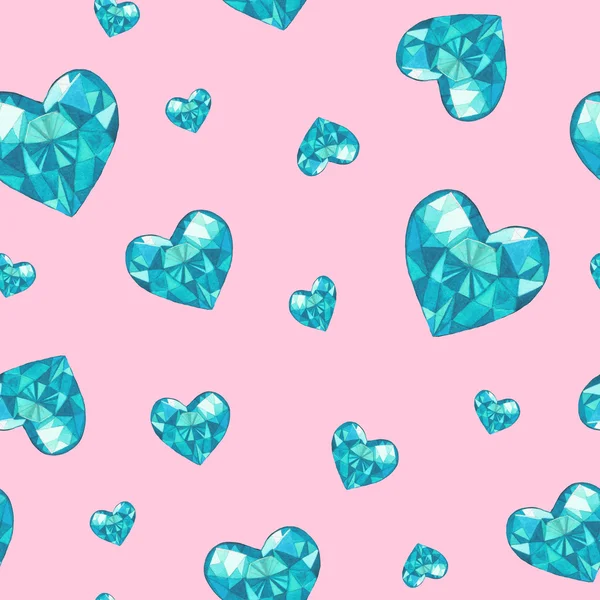 Seamless pattern with crystall hearts — Fotografia de Stock