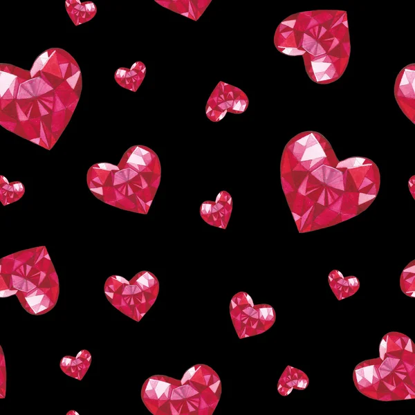 Seamless pattern with crystall hearts — Stockfoto