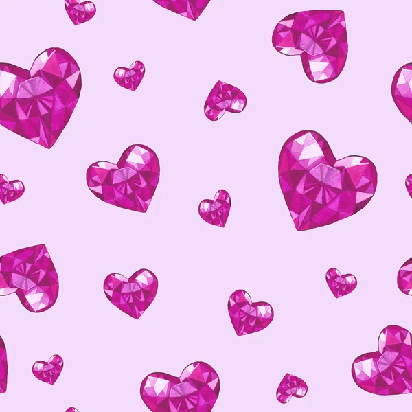 Seamless pattern with crystall hearts