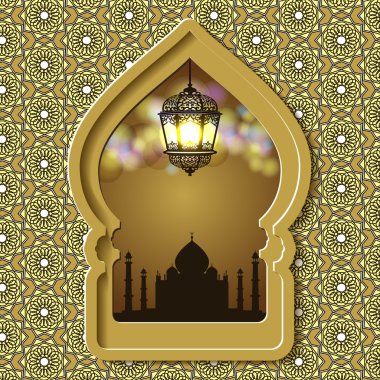 Ramazan Kareem üzerinde tebrik arka plan güzel ışıklı Arapça lamba vektör çizim ile bulanık..