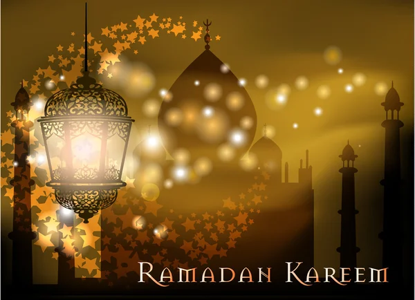 Ramazan Kareem üzerinde tebrik arka plan güzel ışıklı Arapça lamba vektör çizim ile bulanık..