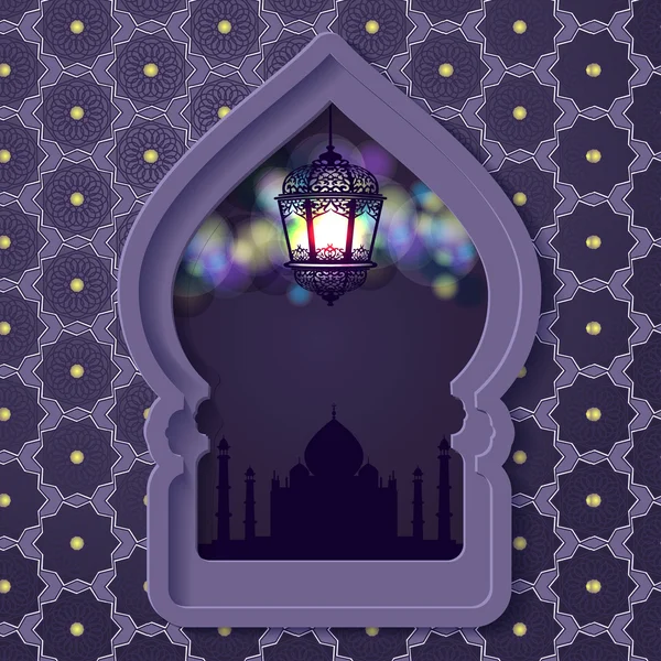 Ramazan Kareem üzerinde tebrik arka plan güzel ışıklı Arapça lamba vektör çizim ile bulanık..