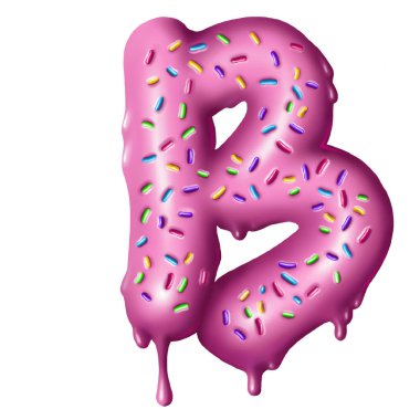 Donut yazı tipi, lezzetli alfabeler. Beyaz arkaplandaki izole nesneler