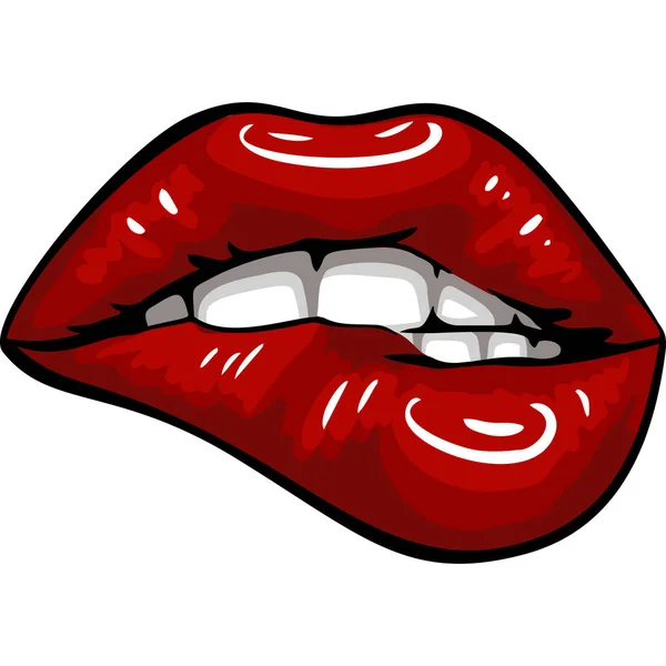 Kırmızı Dudak Isıran Ağzını Aç. Kadın ağzı işte. Vektör