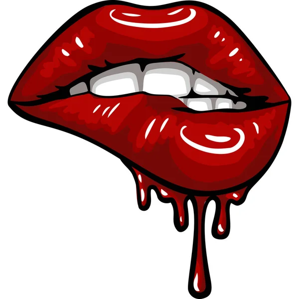 Boca abierta con mordedura de labios rojos. boca de mujer. Vector — Archivo Imágenes Vectoriales