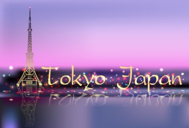 Tokyo bakışta gece ışıkları ile arka plan bulanık