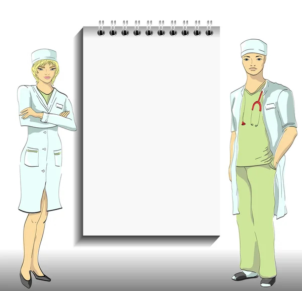 Male doctor and female nurse — Stock Vector