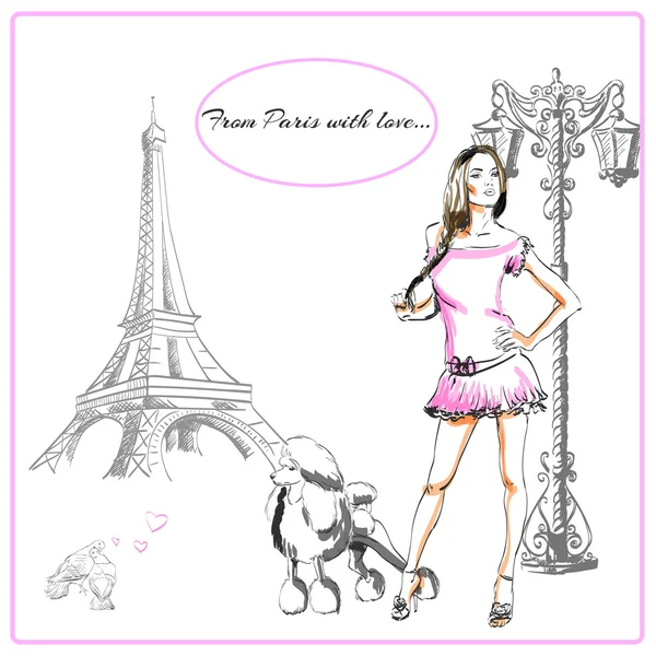 Paris Frankrike mode vykort — Stock vektor