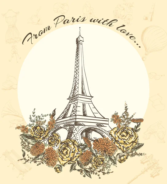 Postal de moda de París Francia, Bienvenido — Vector de stock